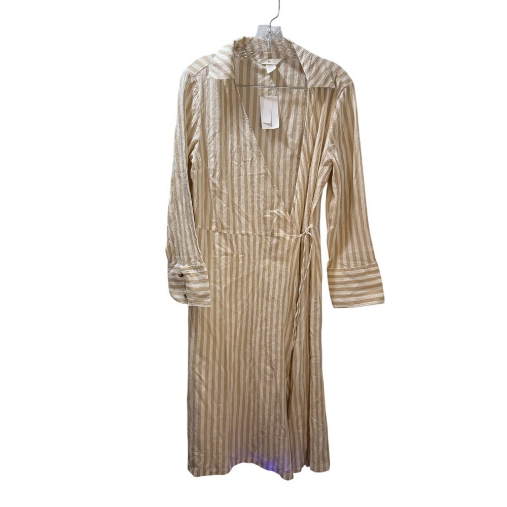 H&M Beige & White Striped Wrap Dress With Tags‎ M